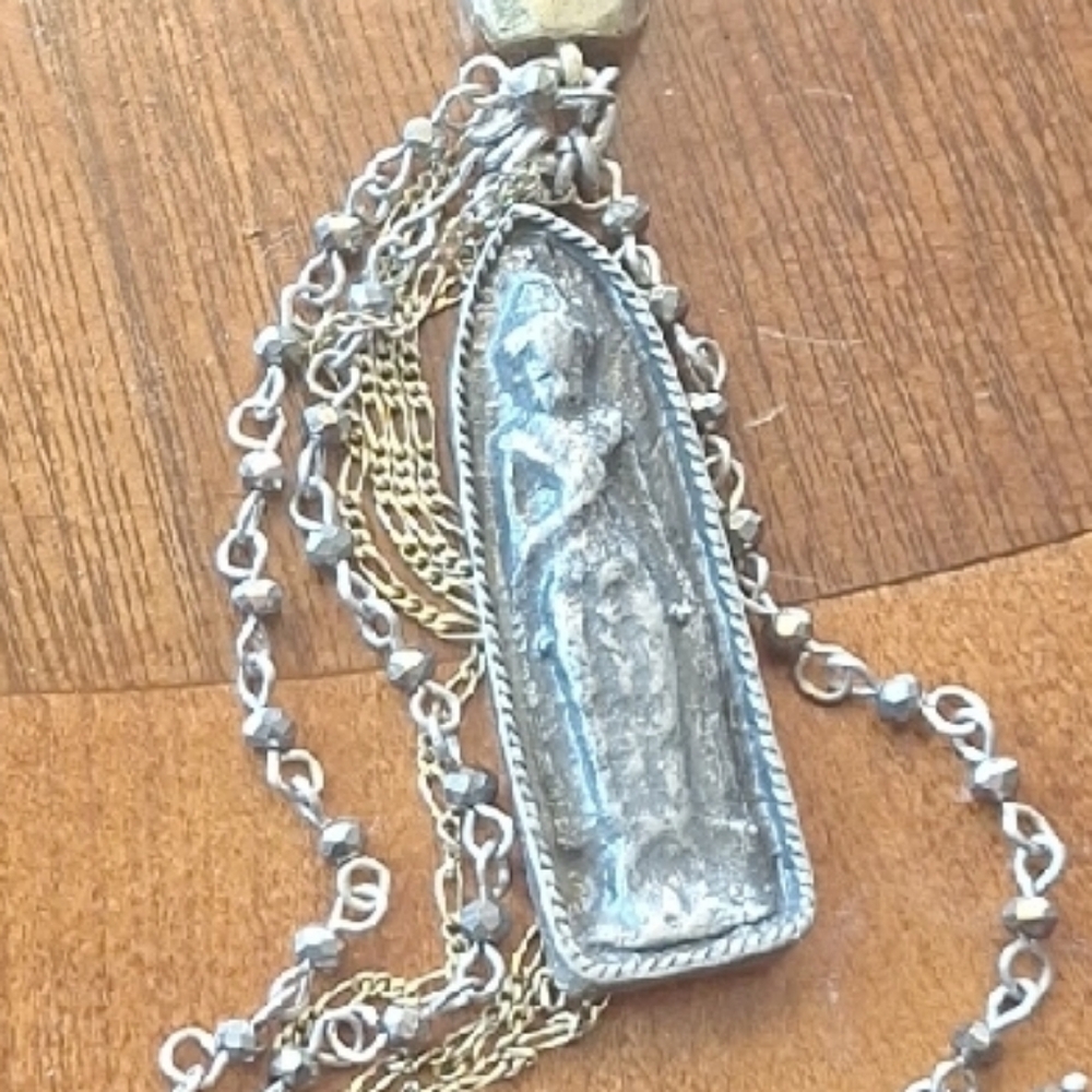 Lucky Brand Elegant Antique Buddha Amulet Silverish/Golden Beaded Necklace